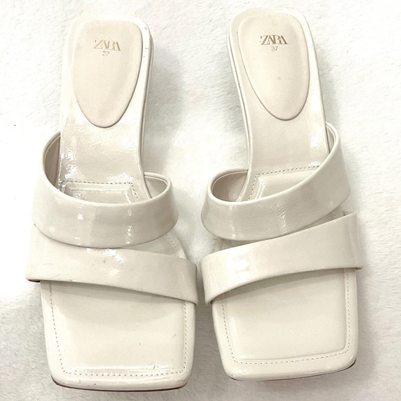 Zara  White Open Toe Square Padded  Dressy High Heel Sandals Size US7/EU37 - Picture 4 of 16